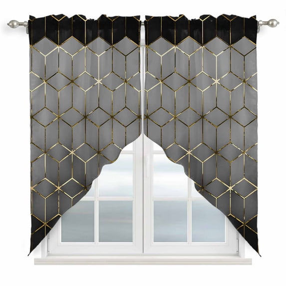 Ombre Gray Geometric Swag Valances for Windows, Kitchen Window Curtains Over Sink, Modern Abstract Art Window Treatment Curtains for Living Room/Bedroom Curtains 2 Panel Sets 36"x45"
