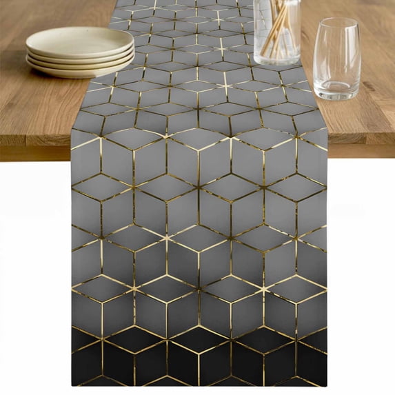 Ombre Gray Geometric Table Runner - 108 Inch Long Modern Abstract Art Cotton and Linen Blended Dress Scarves Farmhouse Table Runner for Kitchen Dining, Coffee Table, 13" x 108"