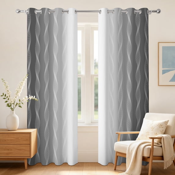 Ombre Gray Wave Blackout Curtains For Bedroom Living Room,Grommet Top,2 Panels,42x63 Inch,Thermal Insulated