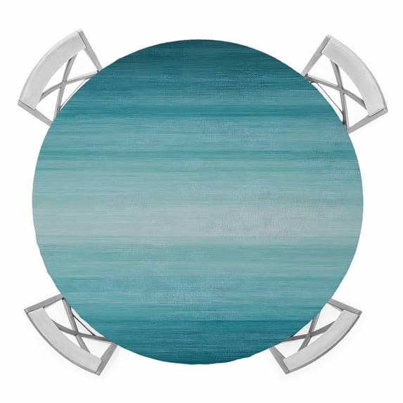 Ombre Green Blue Elastic Fitted Round Table Cover Abstract Art Waterproof Outdoor Tablecloth for Holiday Party, Picnic, Patio & Dining Fits Tables Up to 36"-44"