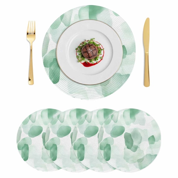 Ombre Green Boho Round 13 Inch Placemats Set of 4, Multicolored Tie Dye Abstract Art HeatResistant Non Slip Place Mats for Dining Table, Wipeable Braided Kitchen Table Mats for Housewarming
