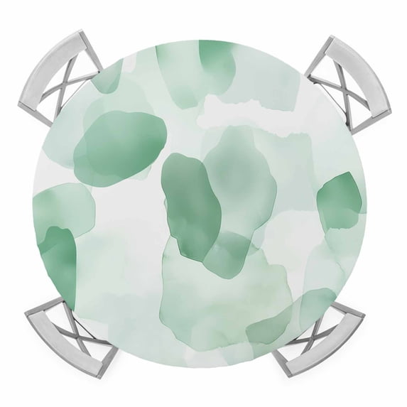 Ombre Green Boho Round Tablecloth for 45-54 Inch Tables,Fitted Table Cover with Elastic Edge,Multicolored Tie Dye Abstract Art Waterproof Outdoor Table Cloth Protector for Patio Garden Dinner Picnic