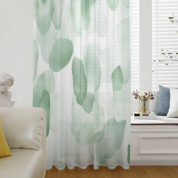 Ombre Green Boho Semi Sheer Curtains Drapes for Living Room, Bedroom, French Doors Window 72 Inches Long, Multicolored Tie Dye Abstract Art Rod Pocket Chiffon Curtain Drapery Voile Draperies Panel