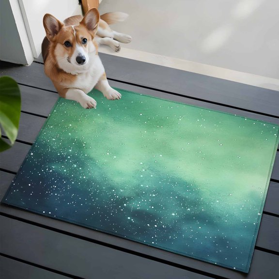 Ombre Green Cloud Sky 2x3 Area Rugs for Living Room, Starry Night Sky Gradient Nature Non Slip Floor Mat Washable Low-Profile Indoor Carpet for Bedroom, Dining Room, Bathroom