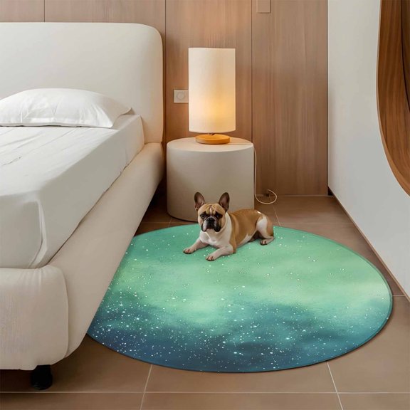 Ombre Green Cloud Sky 3ft Round Rug for Bathroom Accent Bedside Corner, Starry Night Sky Gradient Nature Washable Non Slip Circle Area Rug for Small Spaces