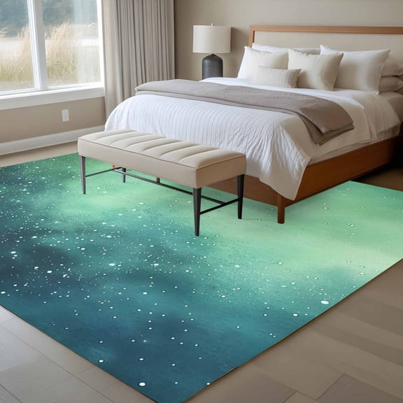 Ombre Green Cloud Sky 6x9 Rug for Dining Room Table and Chair Setup, Starry Night Sky Gradient Nature Low Pile Washable Non Slip Rectangle Area Rug