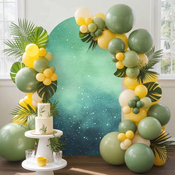 Ombre Green Cloud Sky Arch Backdrop Cover, 4FT, Starry Night Sky Gradient Nature Spandex Arch Covers Double-Sided Backdrop for Wedding Birthday Party Photo Background Decoration