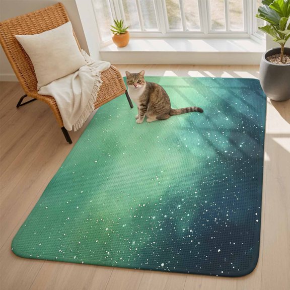 Ombre Green Cloud Sky Area Rugs for Living Room 5x6, Starry Night Sky Gradient Nature Washable Area Rug with Non Slip Backing, Stain Resist Linen Carpet for Bedroom, Dining Room, Entryway, Entrance