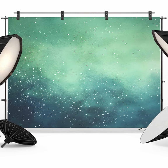 Ombre Green Cloud Sky Backdrop for Photography, Starry Night Sky Gradient Nature Photo Backdrop Portrait Background Party Banner Photo Backgrounds for Studio Booth Props, 7x5ft