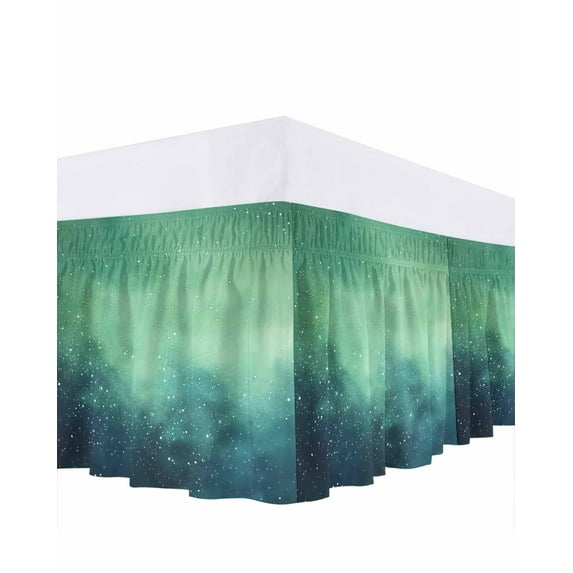 Ombre Green Cloud Sky Bed Skirt King Size 16" Drop Starry Night Sky Gradient Nature Ruffled Wrap Around Bed Skirts Adjustable Elastic Bedskirt Dust Ruffle for King Size Bed