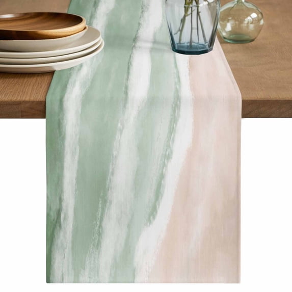 Ombre Green Ocean Table Runner, Coastal Waves Beach Gradient Washable Cotton Linen Table Runners 72 Inches Long, Dresser Scarf Runner for Dining/Coffee/Kitchen/TV Stands/Cabinets 13''x72''