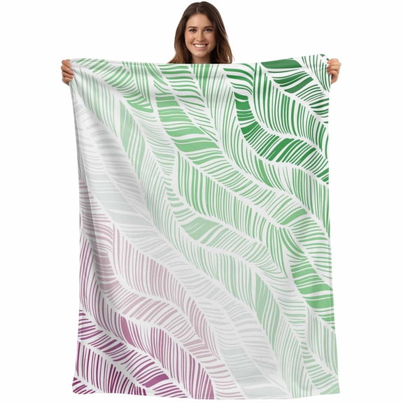 Ombre Green Pink Blanket Soft Cozy Warm Throw Blanket for Couch, Plush Fuzzy Flannel Fleece Blankets for Sofa, Summer Coastal Ocean Sea Beach Wave Bed Blankets Lightweight Gifts for Women, 40"x50"