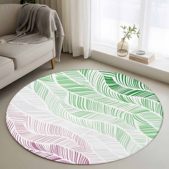 Ombre Green Pink Round Area Rug 4Ft Washable Circle Rugs for Bedroom Dining Room, Summer Coastal Ocean Sea Beach Wave Non-Slip Carpet Floor Mats Indoor Outdoor Carpet Runner Aesthetic Home Decor