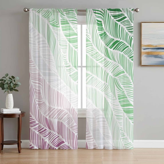 Ombre Green Pink Sheer Curtains 96 Inch Length 2 Panels Set Window Treatments, Summer Coastal Ocean Sea Beach Wave Rod Pocket Semi Curtains for Living Room/Bedroom/Kitchen Décor, 104"W x 96"L