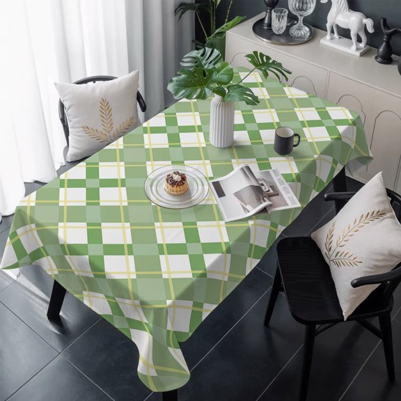 Ombre Green Plaid, Table Cloth Waterproof Tablecloths, Minimalistic Geometric Farmhouse Grid Tablecloth Dining Table Cover for Kitchen Party Tabletop Outdoor, Rectangle Tablecloth 60x120 Inch