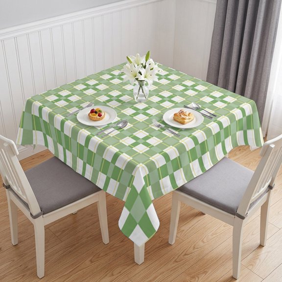 Ombre Green Plaid, Table Cloth Waterproof Tablecloths, Minimalistic Geometric Farmhouse Grid Tablecloth Dining Table Cover for Kitchen Party Tabletop Outdoor, Square Tablecloth 54x54 Inch