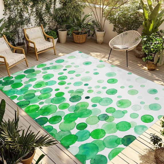 Ombre Green Polka Dot Outdoor Rug for Patio/Deck/Porch, Non-Slip Large Area Rug 6 x 9 Ft, Abstract Watercolor Geometric Gradient Indoor Outdoor Rugs Washable Area Rugs, Camping Rug Carpet Runner