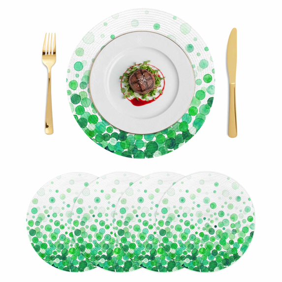 Ombre Green Polka Dot Round 13 Inch Placemats Set of 4, Abstract Watercolor Geometric Gradient HeatResistant Non Slip Place Mats for Dining Table, Wipeable Braided Kitchen Table Mats for Housewarming
