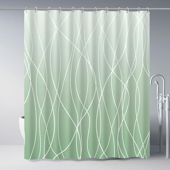 Ombre Green Striped Fabric Shower Curtain for Bathroom with 12 Hooks, Shower Curtains for Bathroom, Waterproof Bath Accessories Hotel Style - Machine Washable 72 X 72