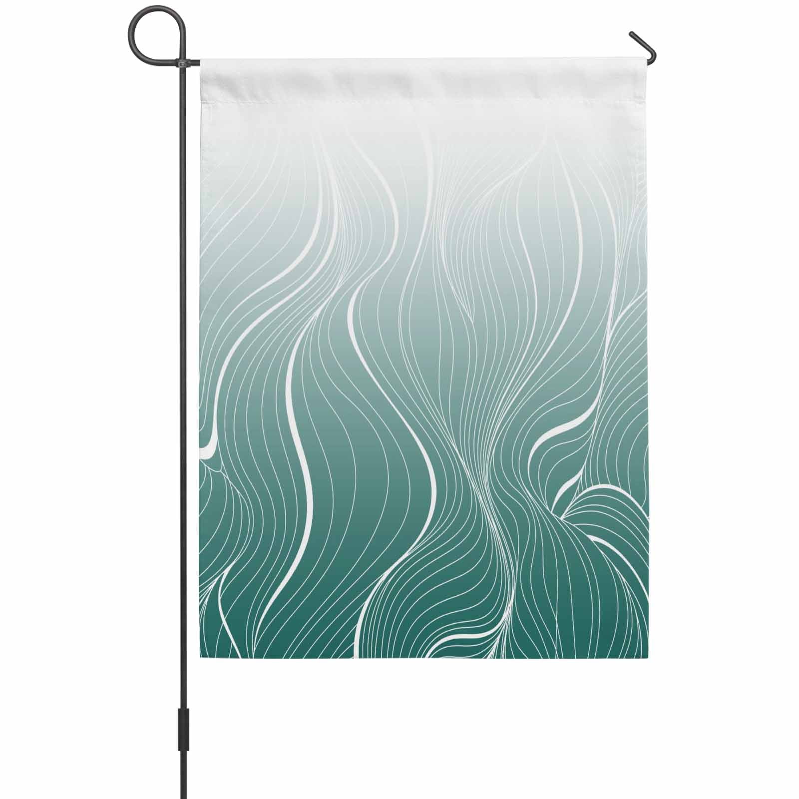 Ombre Green Stripes House Flag 28 x 40 Inches, Striped Lines Waves Gradient Weather Proof Outdoor Patio Flags Double Sided Small House Decoration for Yard Lawn Outside Home