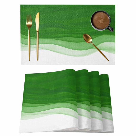Ombre Green Waves Placemats Set of 4, Abstract Art Gradient Modern Placemats for Dining Table, Place Mats for Kitchen Tabletop, Waterproof Wipeable Dining Table Mats Set