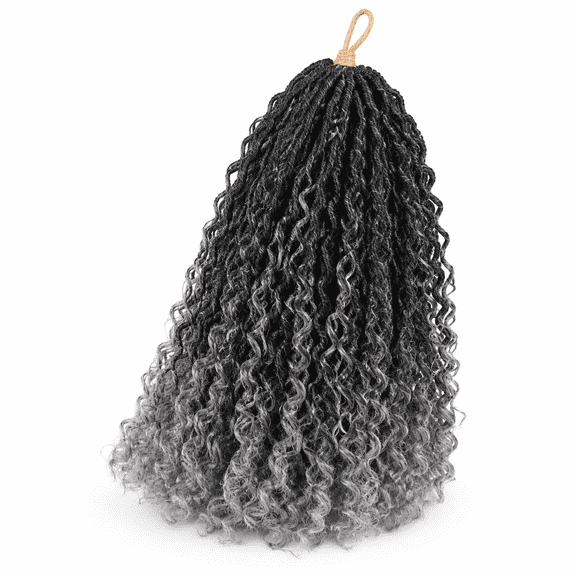 Ombre Grey Locs Crochet Hair 8 Packs Goddess For Black Women Boho Faux Pre Looped With Curly Ends River Extentions (1b/grey 12 Inc