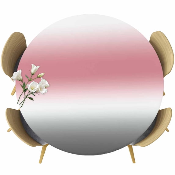 Ombre Grey Pink Round Tablecloth 55-60 Inch Round Fitted Table Cloth with Elastic Edge, Modern Abstract Art Gradient Waterproof Table Cover Protector for Outdoor Picnic Party Dining