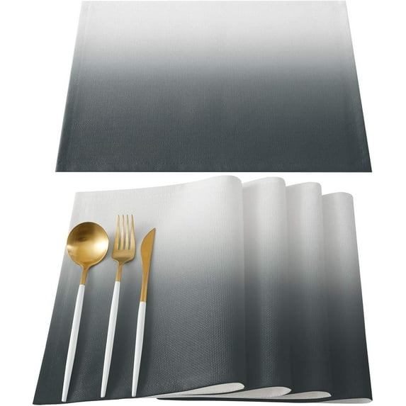 Ombre Grey Pure Abstract Art Placemats for Dinning Table Set of 4 Waterproof Cloth Table Mats, Cotton Linen Place Mats Fabric Dinner Mat Easy Clean Farmhouse Resistant Holiday Table Decor