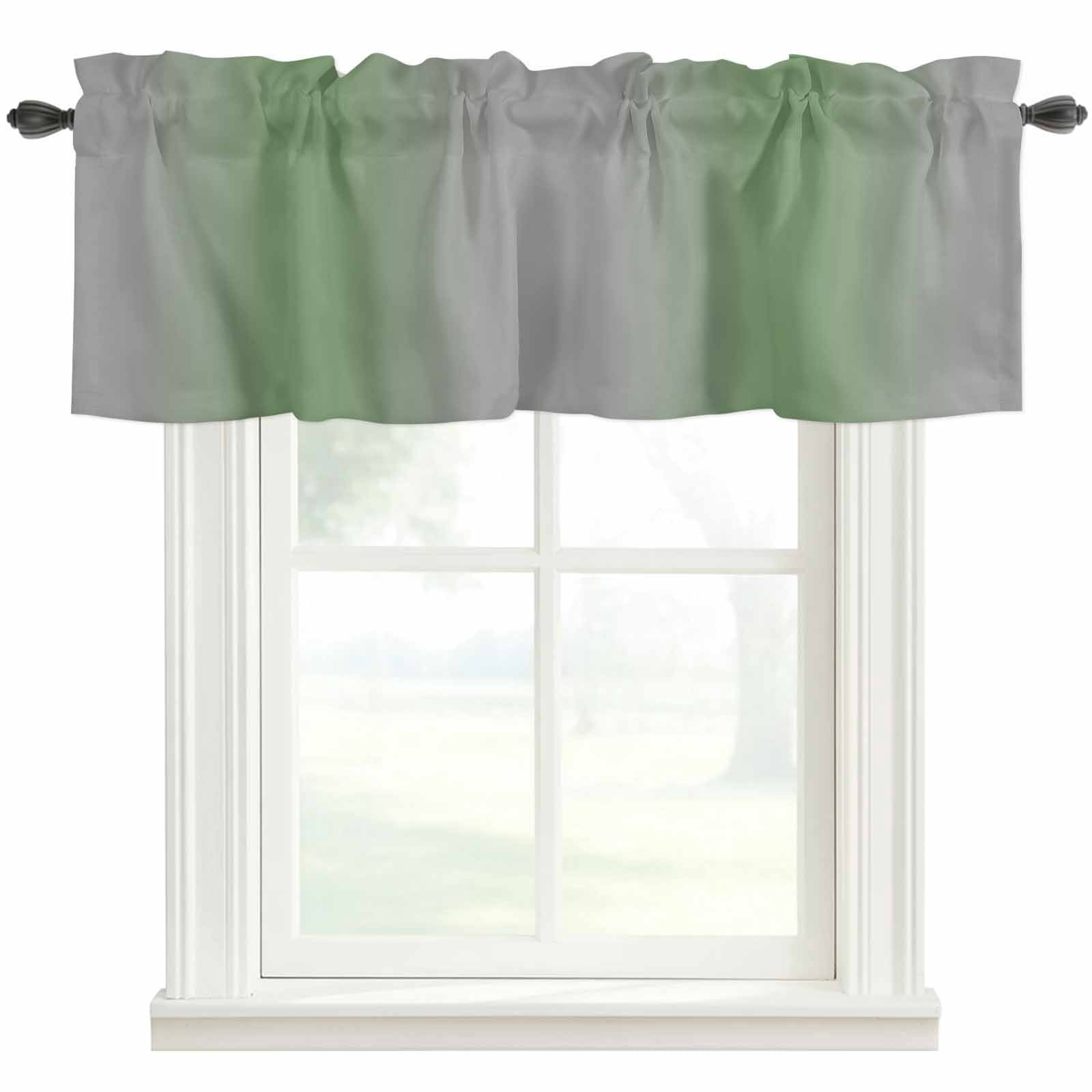 Ombre Grey Sage Green Window Valance Curtain Gradient Color Rod Pocket ...