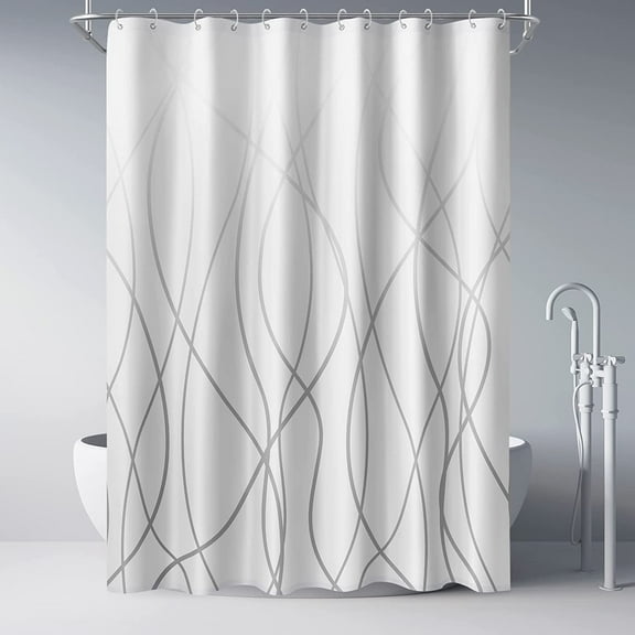 Ombre Grey Shower Curtain for Bathroom with Hooks Extra Long Shower Curtain Set Stripe Bath Curtains Decorative White Shower Curtains Water Repellent Washable, 72x84