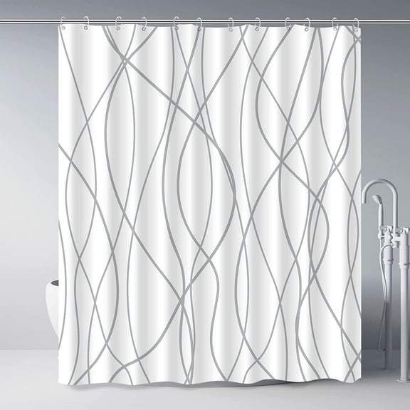 Ombre Grey Shower Curtain for Bathroom with Hooks Shower Curtain Set Stripe Bath Curtains Decorative White Shower Curtains Water Repellent Washable, 72x72
