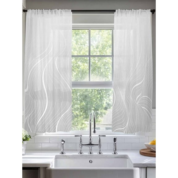 Ombre Grey Stripes Sheer Curtains 72 Inches Long 2 Panels Striped Lines Waves Gradient Light Filtering Semi Sheer Window Curtains Drapes for Bedroom Living Room 52"x72"
