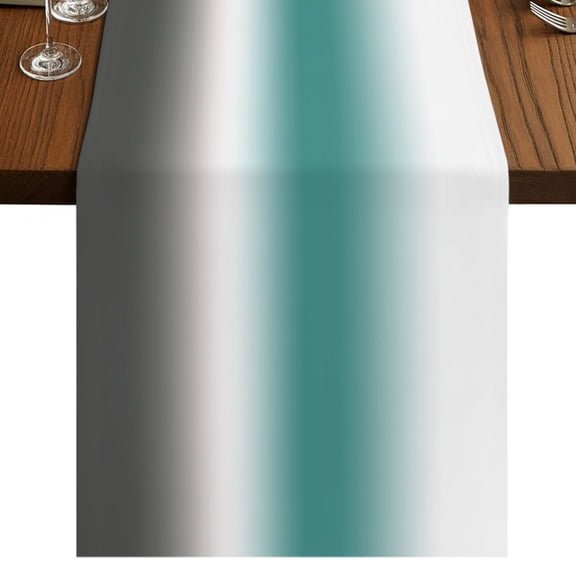 Ombre Grey Teal Burlap Cotton Table Runner 13x60 Inches Long, Modern Abstract Art Gradient Farmhouse Table Runners, Outdoor Dining Table Decor for Baby Shower/Party/Wedding