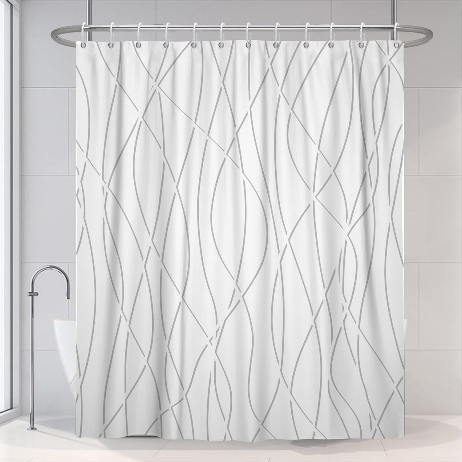 Ombre Grey White Striped Shower Curtain for Bathroom,Geometric Modern ...