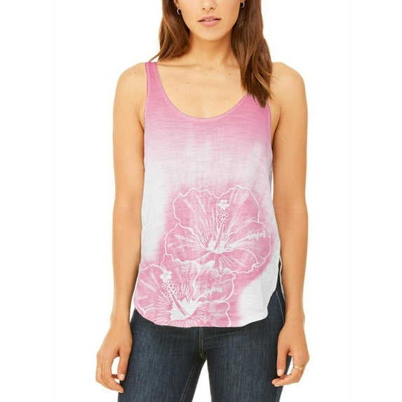 Ombre Hawaii Red Hibiscus Flowers Juniors Flowy Side Slit Tank Top Multi 2XL