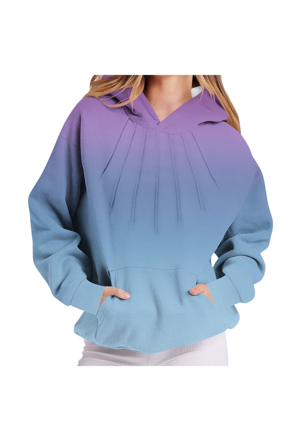 Ombre Hooded for Womens Fall Fashion Oversized Sweatshirts Cute Y2K Hoodies Pullover Sweaters Juniors Girls Loose Fit Comfy Hoodie Jacket Going Out Workout Hoody Sweatshirt with Pockets