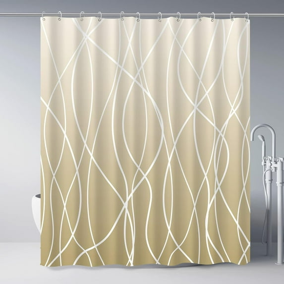 Ombre Khaki Beige Ivory Shower Curtain for Bathroom with Hooks,White Shower Curtain Set,Stripe Bath Curtains Decorative Shower Curtains Water Repellent Washable, 72x72
