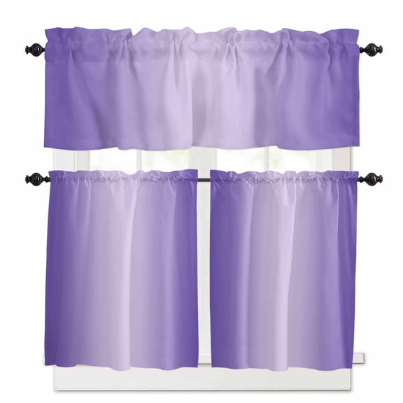Ombre Kitchen Curtains Valance and Tier Set Violet Purple Gradient Rod Pocket Short Curtains for Small Window 3 Pieces Set for Bedroom Bathroom Cafe (54" x 18"+27" x 24")