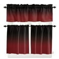 thumbnail image 1 of Ombre, Kitchen Curtains and Valances Set, 3 Piece Kitchen Curtains Set 24 Inch Length, Abstract Gradient Red Black Art Rod Pocket Curtains Tier Farmhouse Window Curtains, 1 of 6