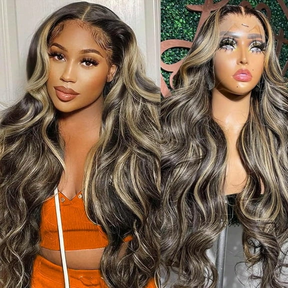 Ombre Lace Front Wig Human Hair Pre Plucked 1B/27 13x4 Body Wave Highlight Colored Lace Front Wig Human Hair highlight wig human hair Glueless Wig 180% Density Frontal Wigs Human Hair