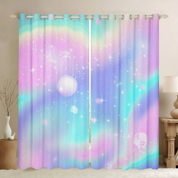 Ombre Laser 30%-50% Blackout Curtains,Shiny Stars Pearl Curtains,Gradient Glitter Print Insulated Curtains & Drapes,Dreamy Princess Window Curtains,2 Panels,(38Wx45L)