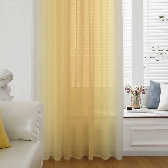 Ombre Lemon Yellow Sheer Curtains 84 Inch Length, Light Filtering Voile Curtain Panel, Solid Color Gradient Minimalist Modern Rod Pocket Drapes Window Treatments for Living Room Bedroom 52"x84"