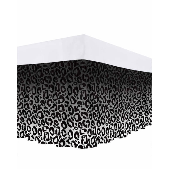 Ombre Leopard Bed Skirt Queen Size 16" Drop Print Black White Gradient Ruffled Wrap Around Bed Skirts Adjustable Elastic Bedskirt Dust Ruffle for Queen Size Bed