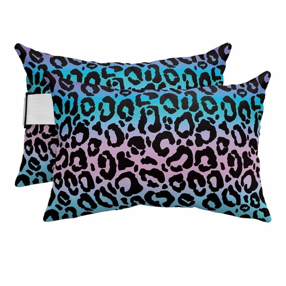 Ombre Leopard Outdoor Chaise Lounge Pillows Print Colored Gradient Lumbar Pillows with Insert Adjustable Elastic Strap Headrest Pillow for Recliner Patio Chair 2 Pack 11x16 Inch