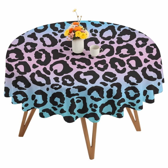 Ombre Leopard Round Tablecloth 54 inches Print Colored Gradient Waterproof Oil-Proof Table Cloth Round Table Cover for Holiday Party Picnic Dinner Decor Indoor and Outdoor Use