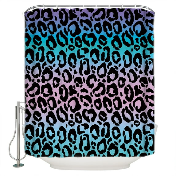 Ombre Leopard Shower Curtain, 60" x 72", Print Colored Gradient Waterproof Bathroom Curtain Washable Shower Curtain Set with 12 Hooks