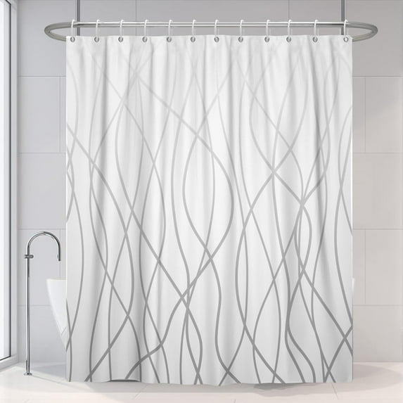 Ombre Light Grey Striped Fabric Shower Curtain for Bathroom with Hooks, Shower Curtains for Bathroom, Waterproof Bath Accessories Hotel Style-48"W x 72"L (Pack of 1)