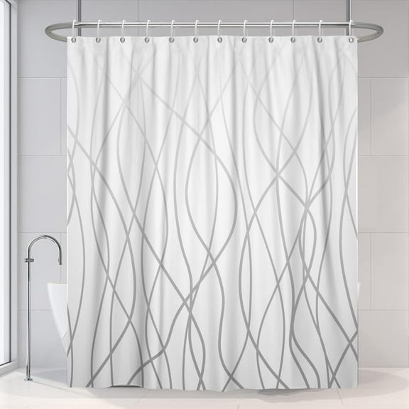 Ombre Light Grey Striped Fabric Shower Curtain for Bathroom with Hooks, Shower Curtains for Bathroom, Waterproof Bath Accessories Hotel Style-72"W x 72"L (Pack of 1)