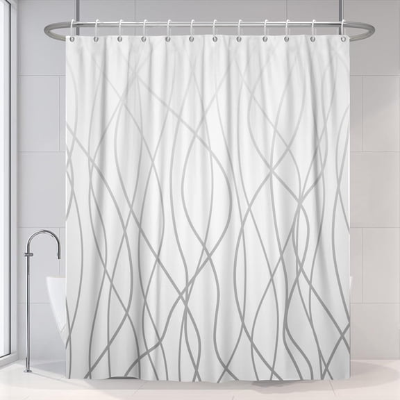 Ombre Light Grey Striped Fabric Shower Curtain for Bathroom with Hooks, Shower Curtains for Bathroom, Waterproof Bath Accessories Hotel Style-72"W x 86"L (Pack of 1)