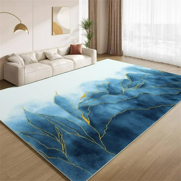 Ombre Navy Blue Area Rugs, Blue Gold Wave Carpet, Ultra Soft Washable Non Slip Low Pile Rug for Living Room Bedroom Gameroom Study Office Home Decor Mat 4x6ft